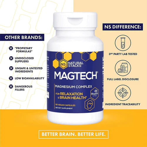 Natural Stacks - Magtech for Relaxation & Brain Health, 90 Vegetarian Capsules